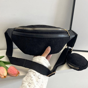 Riñonera Clásica Minimalista <span class=keywords><strong>de</strong></span> Pana <span class=keywords><strong>de</strong></span> Color Sólido, Bolso <span class=keywords><strong>de</strong></span> Pecho Retro Casual Deportivo con Mini Monedero Desmontable - Product Image 2