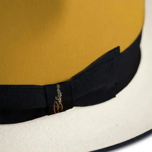 Sombrero Fedora de lana amarillo con banda negra y borde blanco, unisex, talla para adultos 56-58 cm, estilo europeo informal - Product Image 4