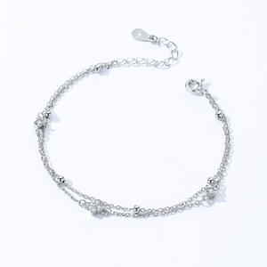 Pulsera de Plata de Ley S925 con Trébol de Cuatro Hojas y Circonita, Doble Cadena, para Mujer, Joyería de Moda, Versión de Cobre Personalizable - Product Image 3