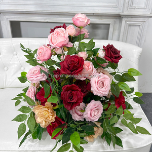 ลูกบอลดอกไม้ประดิษฐ์สำหรับตกแต่งโต๊ะงานแต่งงานลูกบอลกลางดอกไม้สีเขียวสีแดง - Product Image 2