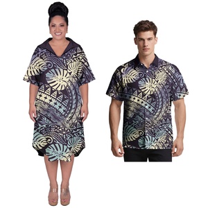 Conjunto de Pareja Personalizado para Fiesta o Baile de Graduación, Vestido Elegante para Mujer con Estampado de Hibisco Hawaiano, Camisas con Bolsillo para Hombre, Traje de Pareja Polinesio para la Playa - Product Image 1