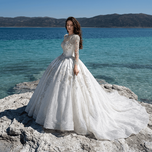 Vestido de Novia de Manga Larga con Lentejuelas y Cuentas Gt26005, Vestido de Novia Personalizado, Vestido de Baile Brillante, Vestido de Novia Jancember - Product Image 1