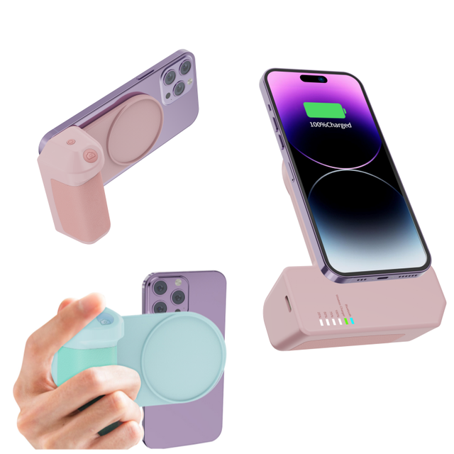 5000mAh Power Bank with Magnetic Smartphone Holder Selfie Booster Handle Grip Snap Shoot Photo Stabilizer Wireless Charging