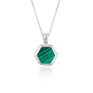 Natural Malachite Hexagon <b>Pendant</b> Necklace Sterling <b>Silver</b> Bezel Setting Women's Fashion Jewelry Gift - Product Image 1