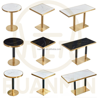 Table en acier inoxydable doré avec plateau en marbre, assortiment parfait pour les tables à manger, les restaurants, les cafés et les fast-foods