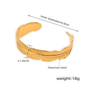 Nuevo Anillo de Pulsera con Diseño de Pluma Envolvente, de Acero Inoxidable Chapado en Oro, con Engaste de Bisel, Estilo Sencillo y Moderno, para Mujer - Product Image 6