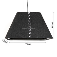 Lampe suspendue acoustique en tissu de forme carrée moderne et contemporaine, LED blanc chaud, AC 85-265V, abat-jour gris, taille moyenne, garantie 5 ans