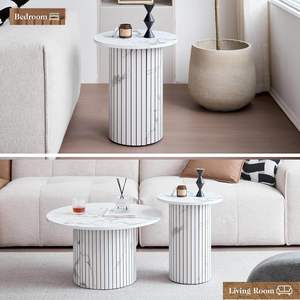 KirKasa Set 2 Mesas Auxiliares Modernas Estilo Granja Soporte Base de Columna Romana de Madera con Acabado de Chapa de Mármol para Sala de Estar y Oficina - Product Image 5