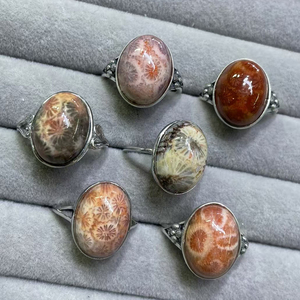 Wholesale 925 Sterling Silver Rings Natural Semi-Precious Coral <strong>Jade</strong> Gemstone Adjustable Size Laser Printed <strong>Stone</strong> for Gift - Product Image 4