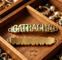 Conector de Pulsera de Cobre con Letras Catracha en Inglés de 40x7mm para Fabricación de Joyería