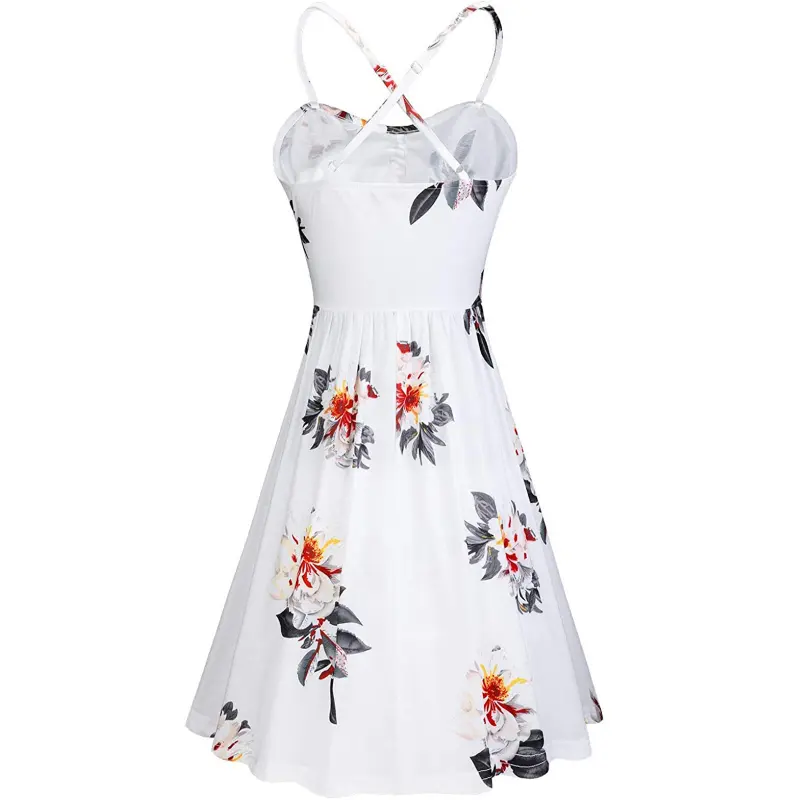 C VÊTEMENTS Robe d'été décontractée pour femme Plage Robe d'été florale col V boutonnée à l'avant avec poches