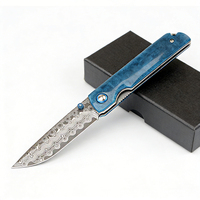 Couteau pliant artisanal en acier Damas avec manche en os teinté bleu pour le camping en plein air, collection, cadeau