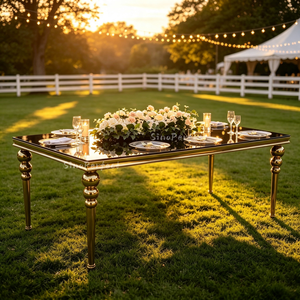Event Dining Decoration Luxury Gold Legs Glass <b>Table</b> Covers Stainless Steel Banquet Rectangular <b>Tables</b> for <b>Party</b> Wedding Decor - Product Image 1