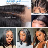 Perruque Bob Naturelle 100% Cheveux Humains, Coupe Droite, avec Fermeture Kim 2*6 et Frontale en Dentelle 13X4, Cheveux Vietnamiens Bruts, pour Femme