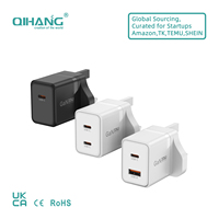 Chargeur mural 33W pour le Royaume-Uni, double port USB-C à charge rapide avec PD + QC3.0, certifié CE RoHS, conception personnalisée OEM