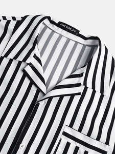 Conjunto de Pijamas de Satén a Rayas de Algodón para Hombre, Personalizado, con Botones, Manga Larga, Casual, Transpirable, Térmico, de Secado Rápido - Product Image 2