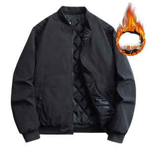 Chaqueta Bomber Negra para Hombre, Color Sólido, Cierre de Cremallera, Relleno Grueso de Poliéster, Resistente al Viento, Estilo Casual para Otoño - Product Image 1