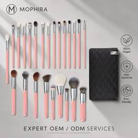 Vente en gros de 26 pinceaux cosmétiques professionnels de haute qualité, de luxe, avec manche en bois rose perlé, en aluminium, étiquette privée, pour femmes, maquillage