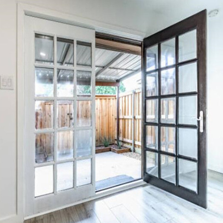 Commercial ceiling to floor double tempered glass swing aluminum casement door with drill design