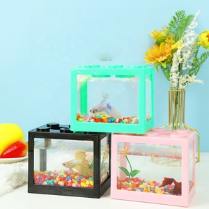 Acquario impilabile JSD Square Building Block per pesci <span class=keywords><strong>Betta</strong></span>, mini acquario con visibilità chiara e coperchio antipolvere per piccoli pesci e gamberetti - Product Image 3
