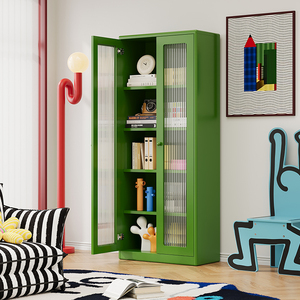 Libreria Alta in Acciaio con Ripiani Multipli e Ante in Vetro per Biblioteca Domestica - Product Image 6