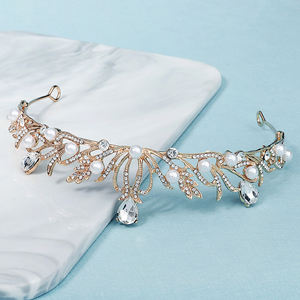 Koreaanse Eenvoudige Trouwjurk Bruids Kroon Barok Strass Parel Verjaardagsfeestje Tiara Luxe Beauty Accessoires Voor Vrouwen - Product Image 3