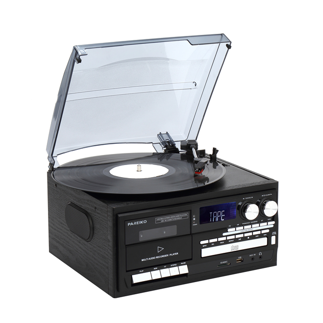 Vintage Vinyl Record Player CD Cassette USB and FM/AM Retro Radio Multifunction Turntable for Classic Modern Music Playback