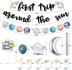 Decoración para Fiesta de Primer Cumpleaños con Temática del Sistema Solar, Nave Espacial y <span class=keywords><strong>Viajes</strong></span> Espaciales: Banderines Colgantes, Guirnalda, Arco de Globos, Adorno para Pastel y Cupcakes - Product Image 4