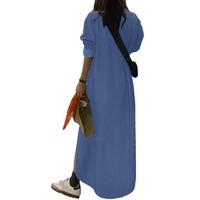 Robe chemise longue en jean à col revers et demi-boutonnage, manches longues, fente latérale, coupe ample et décontractée, grande taille pour femme