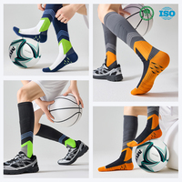 Chaussettes de sport en coton pour hommes avec logo personnalisé, blocs de couleur, semelle épaisse en tissu éponge, antidérapantes, hauteur genou, pour football