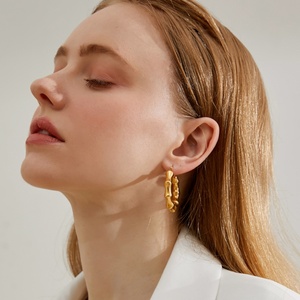 <b>Fashion</b> Design Wholesale Hypoallergenic Waterproof PVD 18K Gold Plated Stainless Steel Chunky <b>Hoop</b> <b>Earrings</b> - Product Image 3