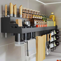 Estante de Acero Resistente para Montar en la Pared, Organizador de Cocina Multifuncional con Soporte para Cuchillos y Especias