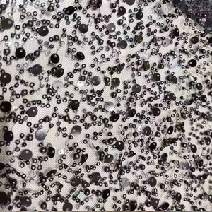 Larghezza 130 cm poliestere scintillante paillettes perline da ricamo tessuto di maglia pesante <span class=keywords><strong>Tulle</strong></span> tessuto di <span class=keywords><strong>pizzo</strong></span> per abito da sposa tenda - Product Image 2