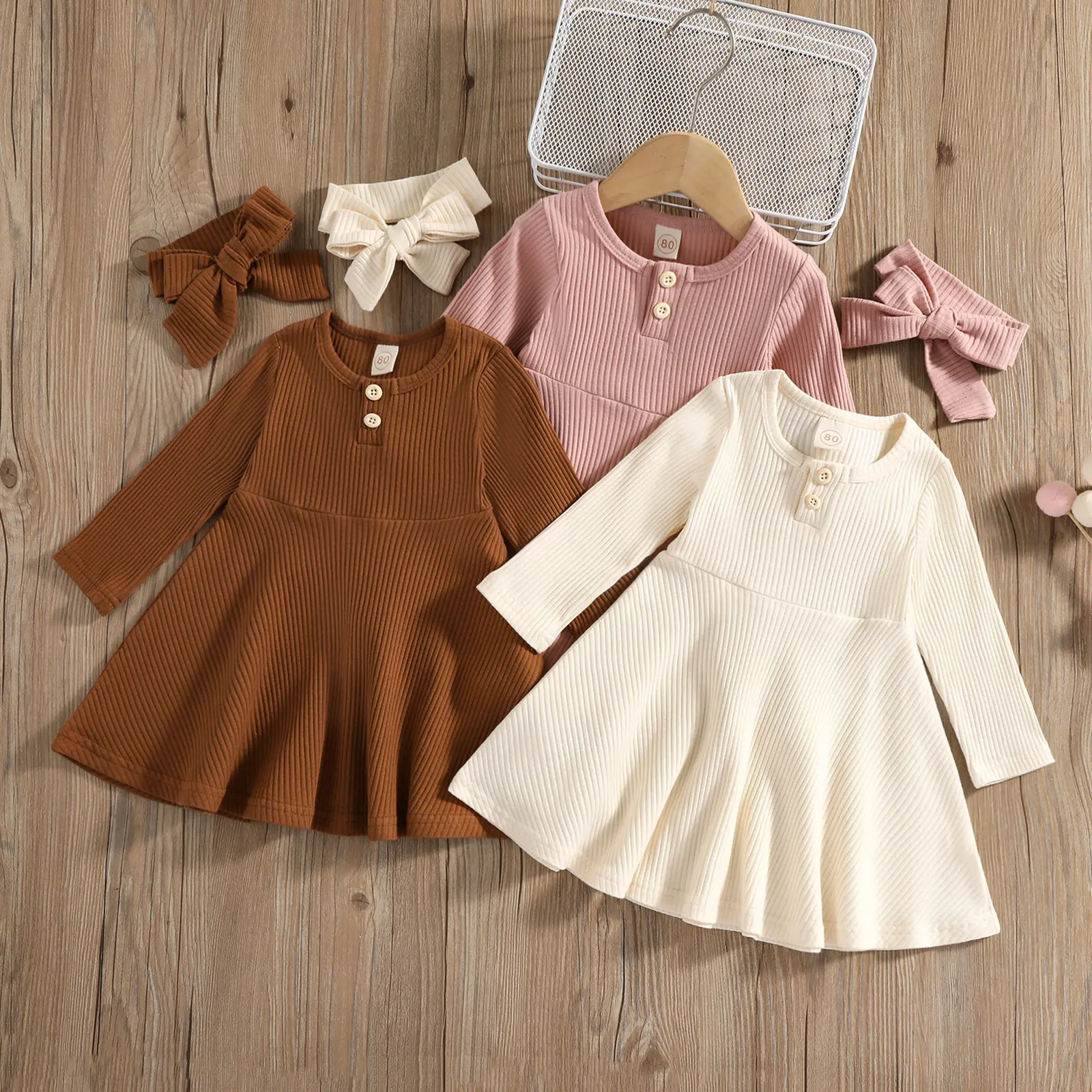 Toddler Baby Girls Casual Dress Spring Long Sleeve Design Ruffled Dress Infant Cute Hem Solid Princess Dress Kids Outfits