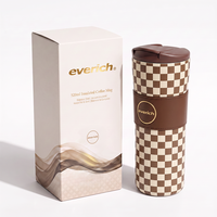 Mug à café isotherme à double paroi de 520 ml, gobelet en acier inoxydable avec manchon en cuir et couvercle à rabat, logo personnalisé pour cadeau