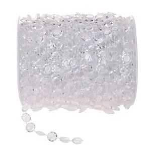 Popular 30M/Roll 10MM Iridescent Acrylic Transparent Beads Chain Wedding Party Diamond Crystal Garland String