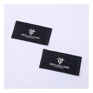 Garment Label Design High Quality Brand Logo Custom Black Satin Woven Neck  Labels Garment Label For Clothing
