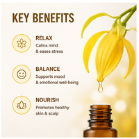 Minyak Ylang-ylang Alami Murni; Menenangkan, Merilekskan, dan Membantu Mengatur Tekanan Darah; Cocok untuk Aromaterapi dan Perawatan Rambut.