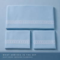 Parure de lit brodée bleu calme pour chambre d'amis et location de vacances avec bordure de taie d'oreiller à motif chaîne