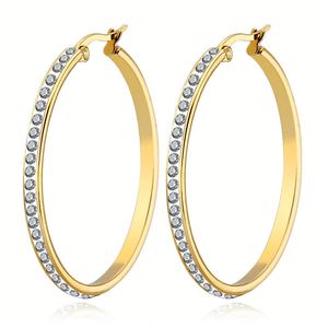 Pendientes de Aro Grandes de Acero Inoxidable con Circonita Cúbica y Diamantes para Mujer - Product Image 1