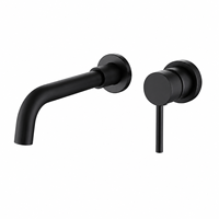 Robinet de lavabo moderne noir mat mural à bec long pour salle de bain, monocommande