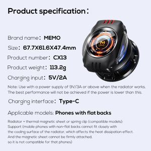 Refroidisseur de téléphone portable MEMO CX13 avec batterie, radiateur, lumière RVB, refroidisseur de téléphone pour jeux avec écran et batterie de 2000 mAh - Product Image 6