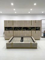 Meubles italiens pour chambre à coucher, lit double, luxe léger, villa privée, lit sur mesure haut de gamme en cuir, lit à grand écran