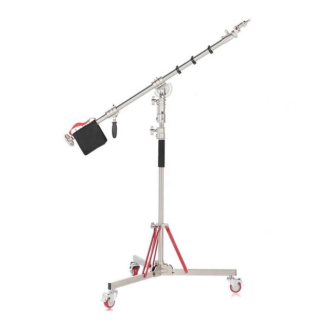 Remotely Adjustable Heavy Duty Stainless Steel 210cm Light Stand Versatile Boom Arm C Stand Wheeled Rolling Boom Stand