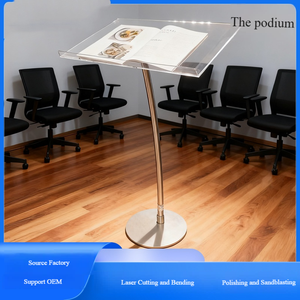 Pupitre <span class=keywords><strong>de</strong></span> conférence incurvé sur pied, personnalisé, avec plateau en acrylique noir, facile à assembler, recyclable et résistant à l'eau - Product Image 4