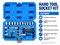 Kit d'outils à douilles manuelles 29 pièces 1/4'', ensemble de clés à cliquet pour réparation automobile, boîte à outils de maintenance domestique