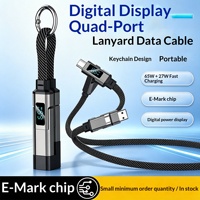 Kabel Pengisian Cepat PD 4 in 1 65W dengan Layar Digital dan Gantungan Kunci, USB C ke Type C untuk iPhone, iPad, Ponsel Android, dan Tablet