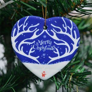 Wholesale Eco-friendly High Quality Christmas Tree Decoration Santa Claus Heart-Shaped <b>Ceramic</b> Plate <b>Ornaments</b> Tree Pendant - Product Image 3