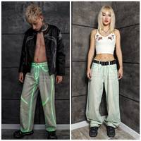 Jeans en denim phosphorescents personnalisés, pantalon streetwear néon unisexe homme femme