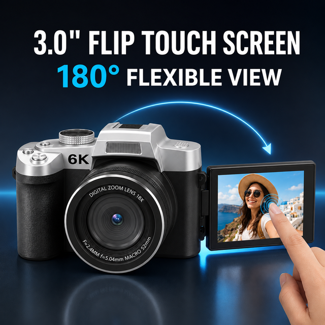 84MP 6K CMOS Sensor Digital Camera 3.0in Flip Touch Screen TF Card 18X Zoom AF WiFi Dual Camera Selfie Vlog Cam